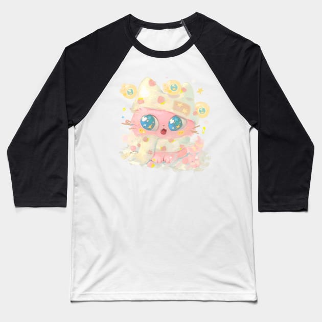 Strawberry Cat Baseball T-Shirt by happyyu